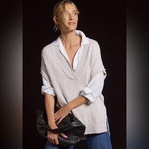 Pilcro Off-White Bouclé Deep-V Layering Sweater Vest Classic Lagenlook Sz Large